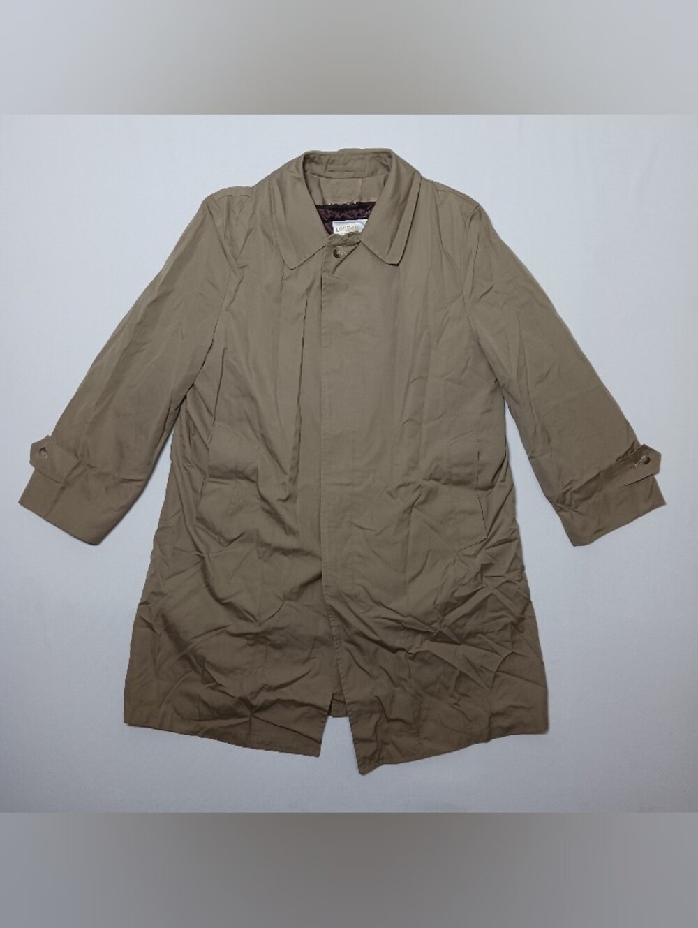 Vintage London Fog Towne Mens Trench Coat 42S Tan Canvas Button Up Liner